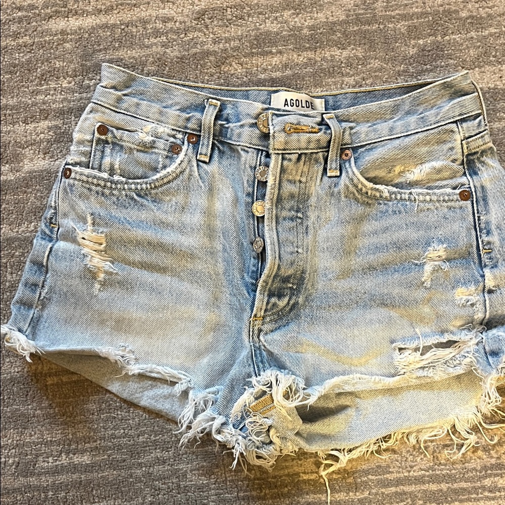 Agolde Women's Ripped Jean Shorts - Light Blue